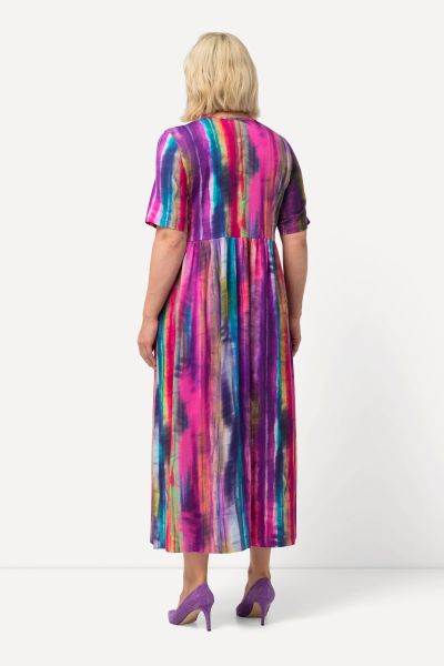 Pastel Stripe Print Empire Pocket Short Sleeve Knit Dress