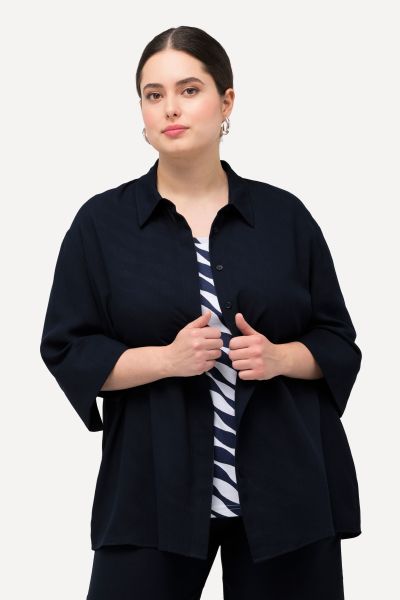 3/4 Sleeve Button Down Blouse