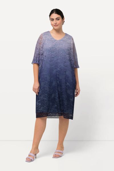 Pleated Lace Short Sleeve A-LIne Dress