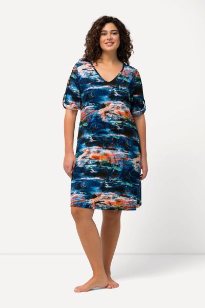 Abstract Print Short Sleeve V-Neck Beach Dress