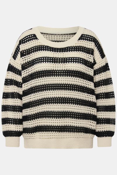 Striped Long Sleeve Crocheted Sweater