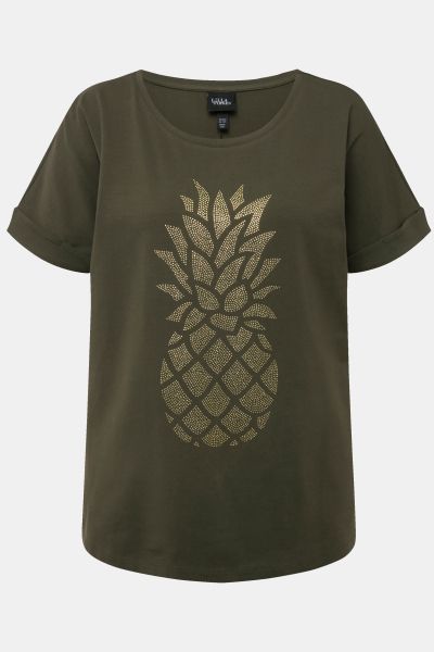Тениска с принт на ананас с камъчета