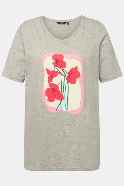 Flower Graphic Short Sleeve V-Neck Tee