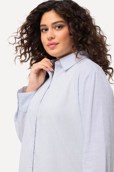 Pinstriped Long Sleeve Button-Down Blouse