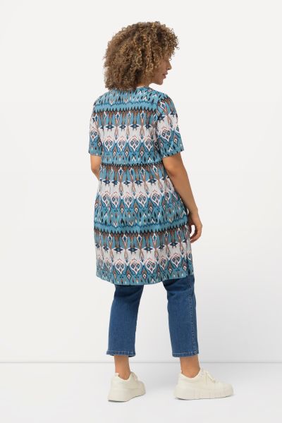 Ikat-Inspired Tiered Short Sleeve Tunic Dress