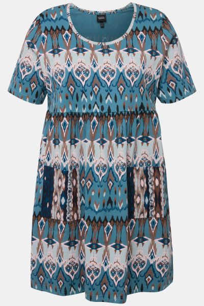 Ikat-Inspired Tiered Short Sleeve Tunic Dress