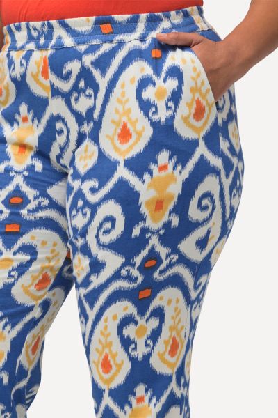 Paisley Print Knit Elastic Waist Pocket Pants