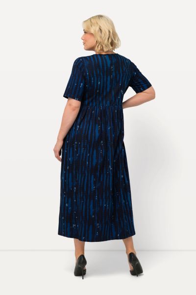 Tie Dye Print V-Neck Short Sleeve A-line Empire Knit Dress