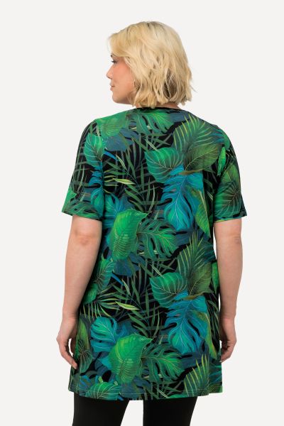 Palm Print A-line Knit Tunic