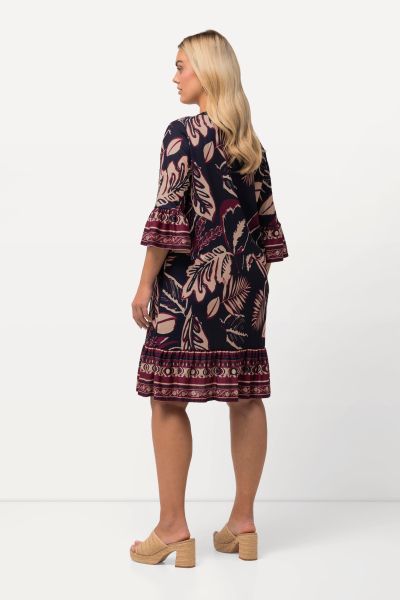 Mixed Leaf Print Flounce Dress