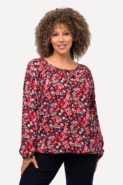 Ditsy Floral Long Sleeve Tunic Blouse