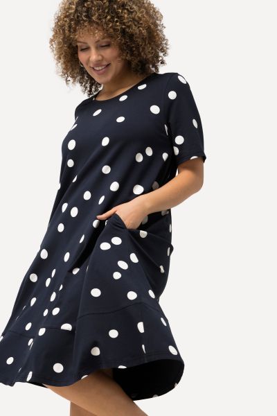Polka Dot Print Short Sleeve A-Line Dress