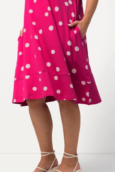 Polka Dot Print Short Sleeve A-Line Dress
