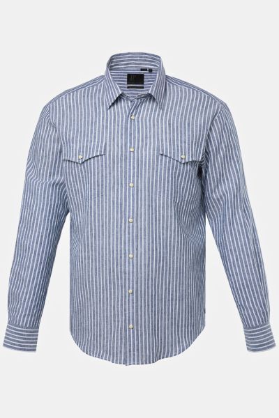 Linen blend shirt, long-sleeve, Kent collar, modern fit, up to 8 XL