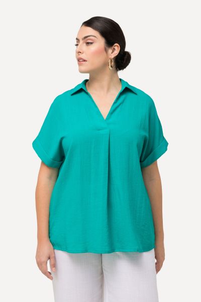 Button Accent Back Short Sleeve Blouse