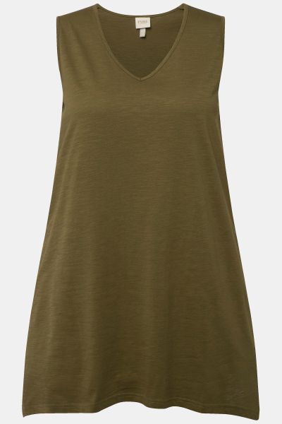 Eco Cotton Pointed Hem A-line Fit Knit Tank Tunic