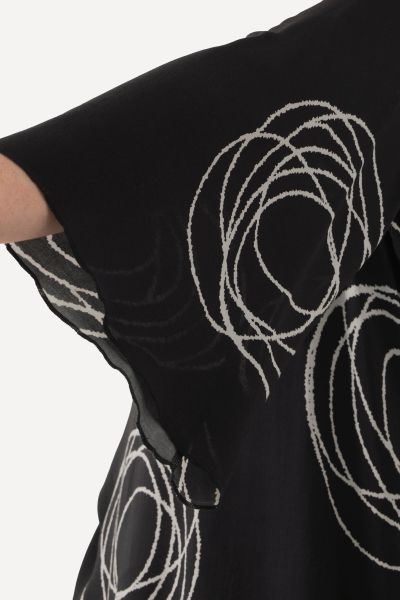 Scribble Design Layered Long Sleeve V-Neck Chiffon Blouse