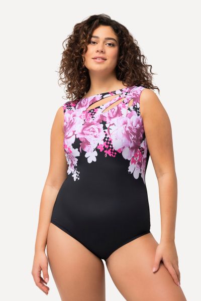 Checkered Floral One Piece Cutout Swimsuit
