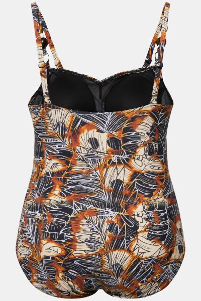 Abstract Leaf Print One Piece Swimsuit