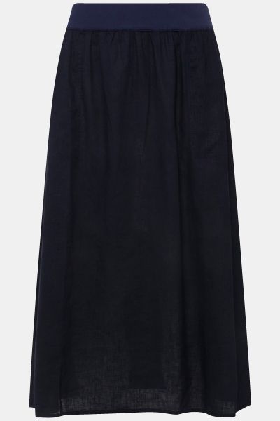 Linen Blend Elastic Waistband Skirt