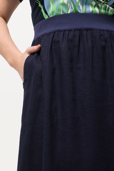 Linen Blend Elastic Waistband Skirt