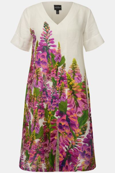 Linen Foxglove Print Dress