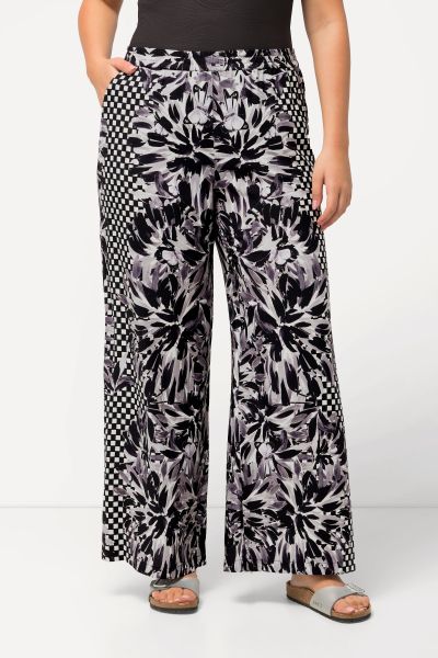 Checkered Floral Elastic Waist Palazzo Paints
