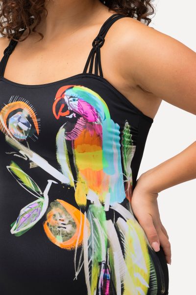 Watercolor Parrot Macrame Strap Swimsuit