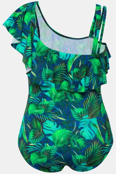 Jungle Leaf Print Asymmetric One Piece Swimsuit
