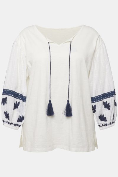 Textured Embroidered Long Sleeve Blouse