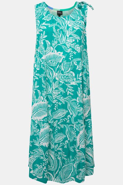Tie Shoulder Sleeveless Leaf Print Dress