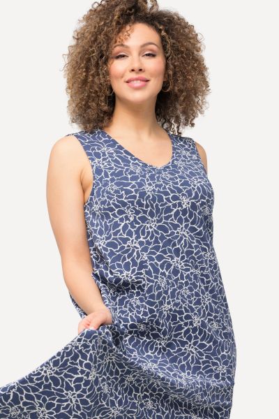 Geometric Floral Sleeveless V-Neck Maxi Dress