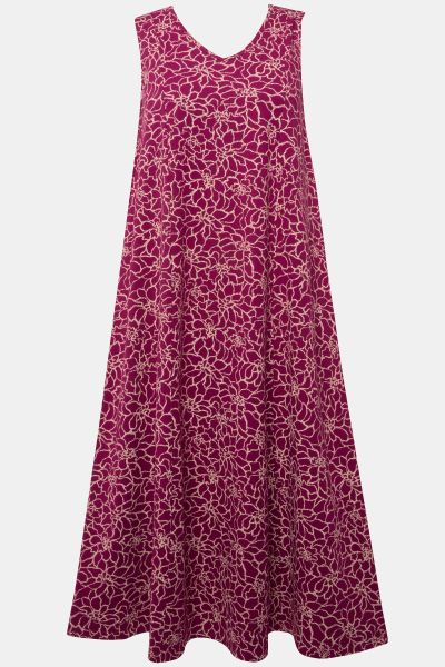 Geometric Floral Sleeveless V-Neck Maxi Dress
