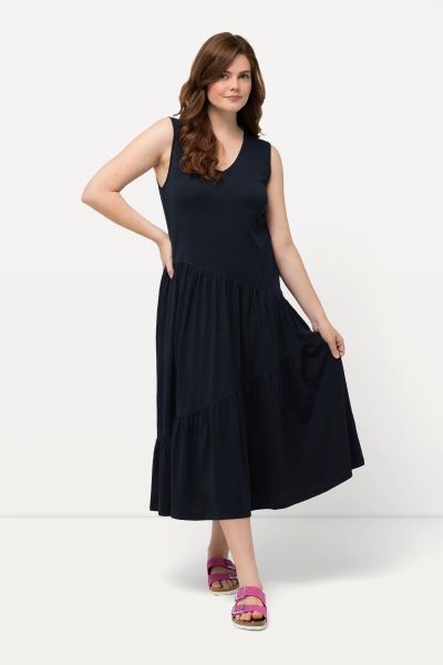 Sleeveless Eco Cotton Midi Dress with Asymmetric Flounce Paneling