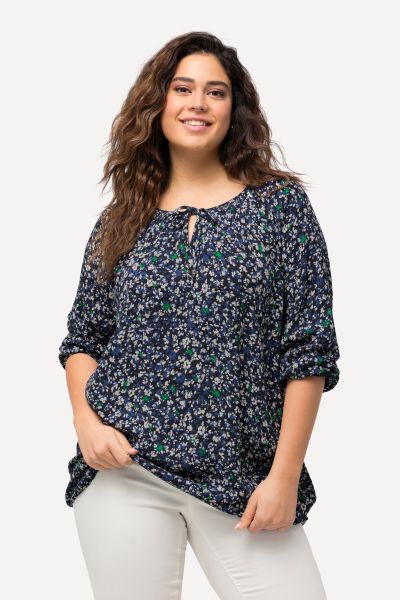 Ditsy Floral Long Sleeve Elastic Hem Blouse