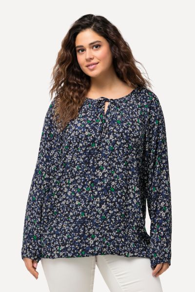 Ditsy Floral Long Sleeve Elastic Hem Blouse