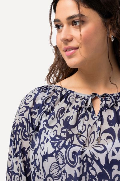 Ditsy Floral Long Sleeve Elastic Hem Blouse