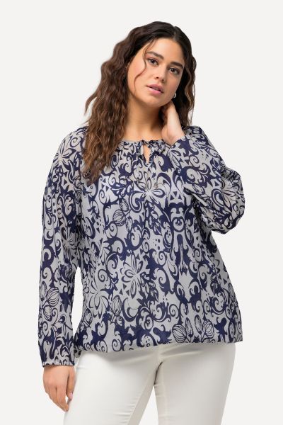 Ditsy Floral Long Sleeve Elastic Hem Blouse