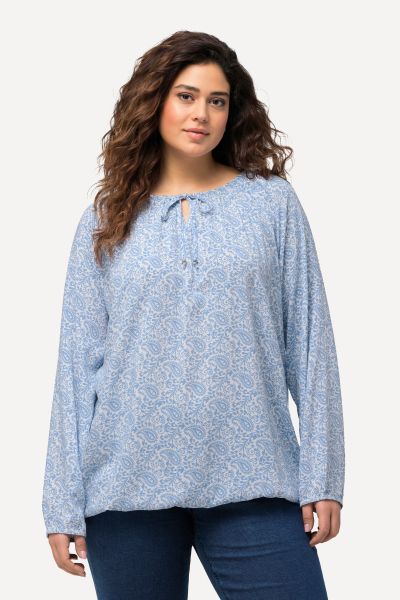 Ditsy Floral Long Sleeve Elastic Hem Blouse