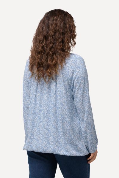 Ditsy Floral Long Sleeve Elastic Hem Blouse