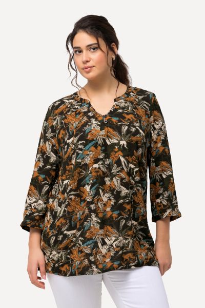 Split Neck 3/4 Sleeve A-Line Blouse