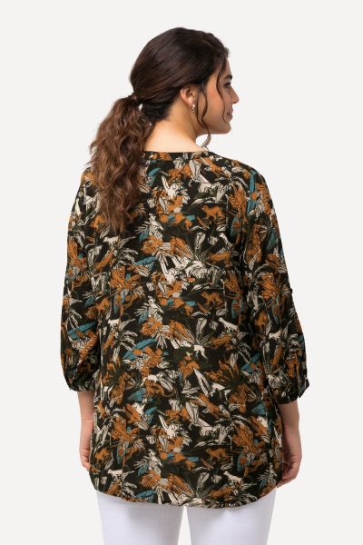 Split Neck 3/4 Sleeve A-Line Blouse