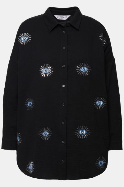 Eye Embroidery Button Front Shirt