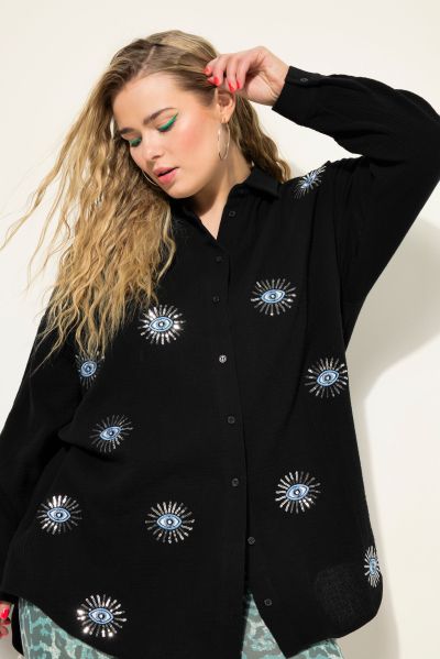 Eye Embroidery Button Front Shirt