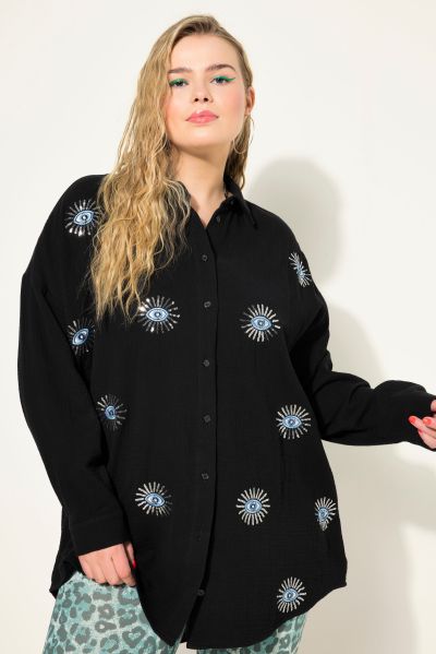 Eye Embroidery Button Front Shirt