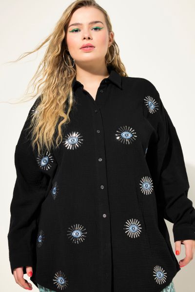 Eye Embroidery Button Front Shirt