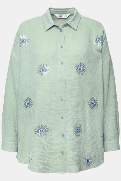 Eye Embroidery Button Front Shirt