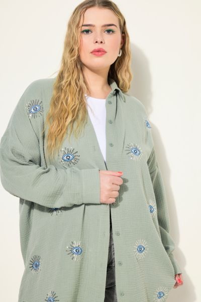 Eye Embroidery Button Front Shirt