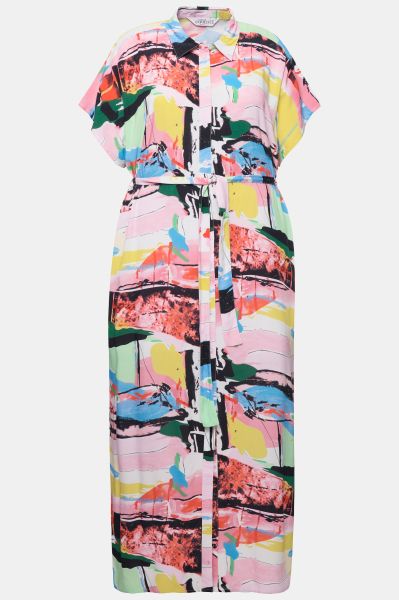 Graphic Colorful Print Maxi Pocket Shirt  Dress