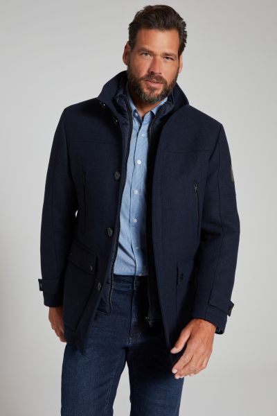 Wool blend jacket, water-repellent, herringbone insert, stand-up collar